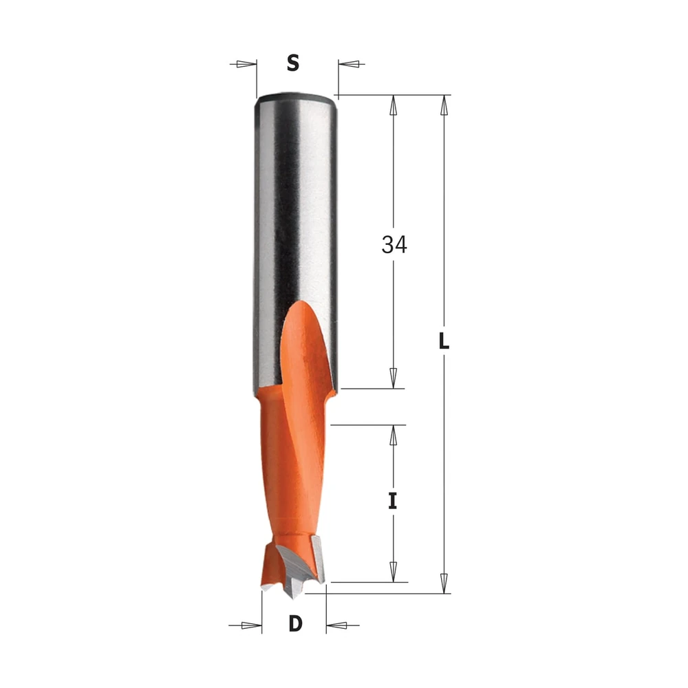 [361.050.12] CMT 361HW mèches à tourillons à 2 goujures, S=10 x 34 mm - L=57,5 mm (D 5 | d 5 | I 18 | L 57,5 | Réf. 361.050.12)