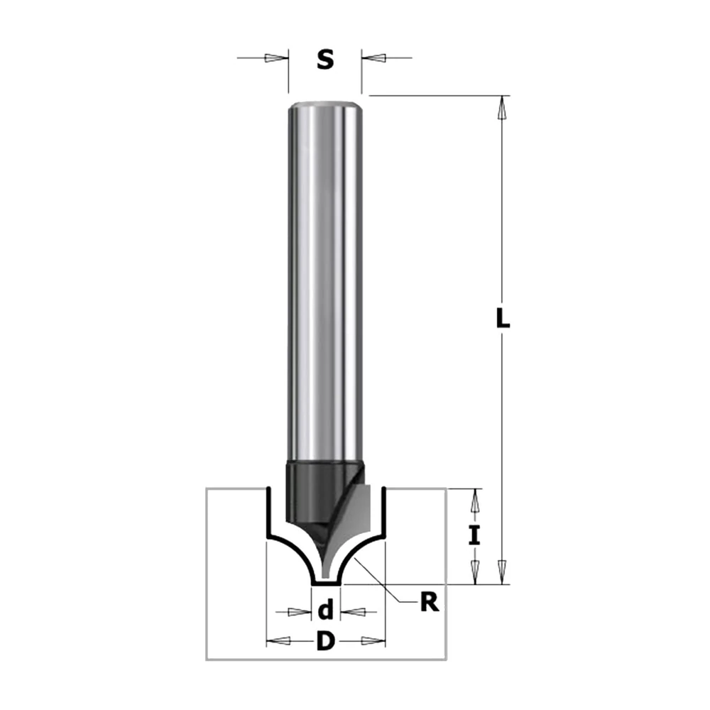 [K965-100] CMT Contractor Fraise à profil classique K965-100, D=10 mm, R=5 mm, I=10 mm, S=8, L=50,8 mm, Z1, HW