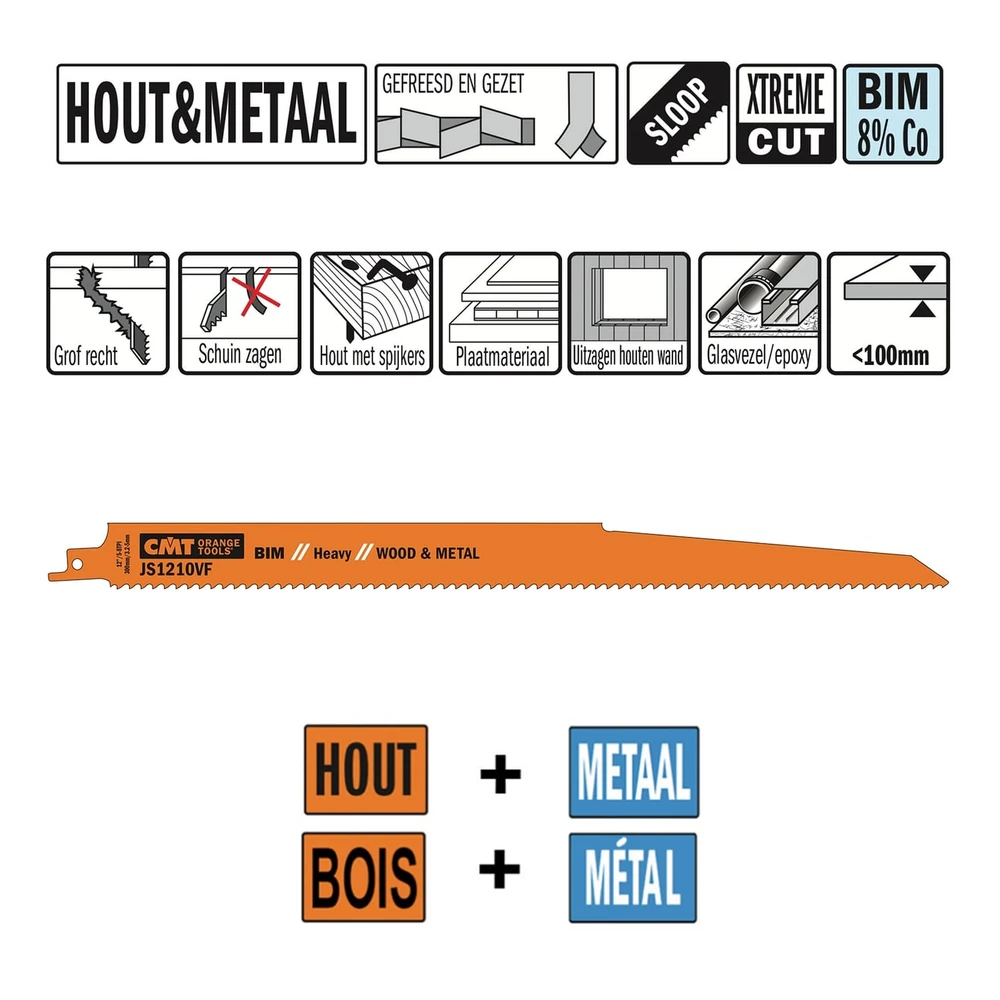 [JS1210VF-5] CMT Orange Tools JS1210VF-5 abgewinkeltes Bimetall-Säbelsägeblatt, 5-8 TPI