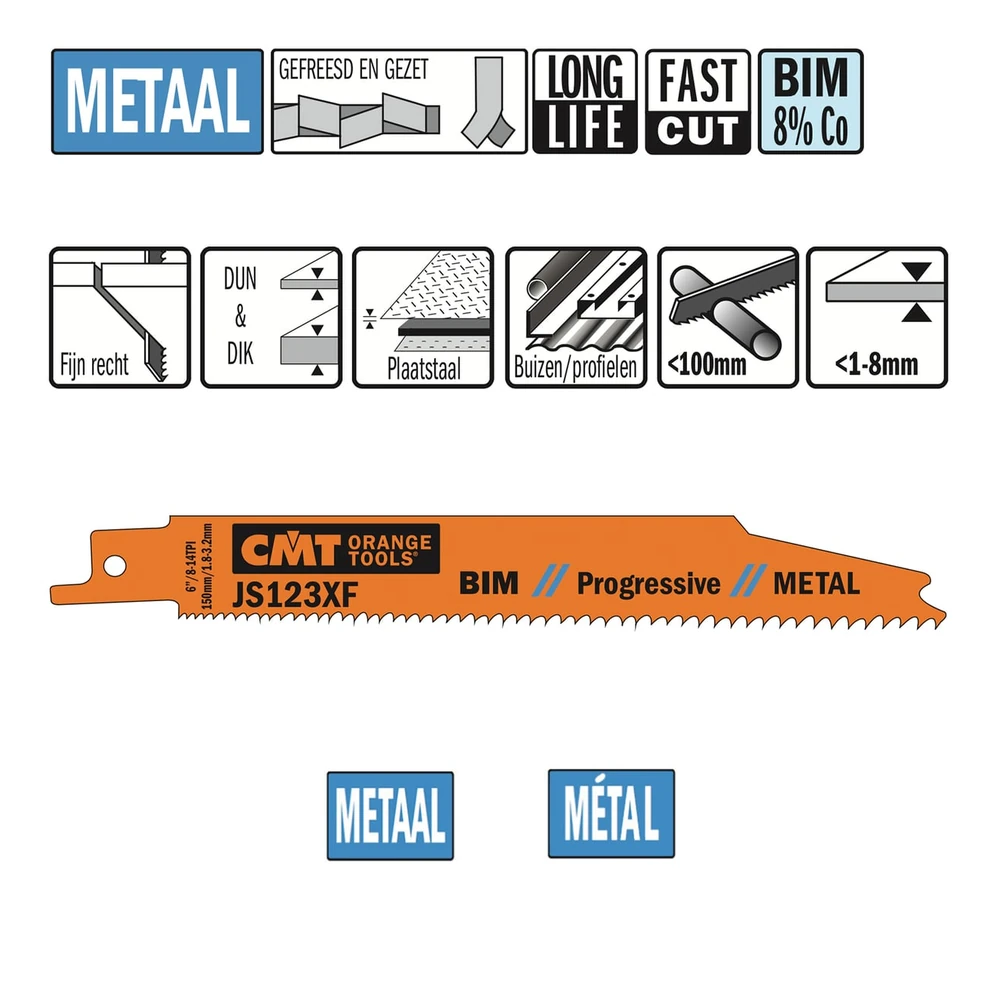 [JS123XF-100] CMT Orange Tools JS123XF BIM-Säbelsägeblätter, 150 mm, 8-14 TPI (JS123XF-100)