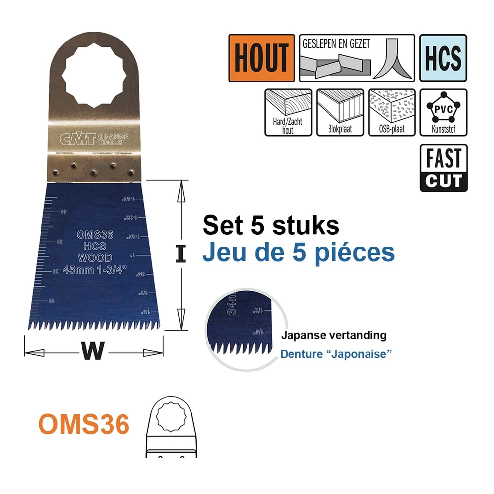 [OMS36-X5] CMT Orange Tools OMS36 45 mm lames de scie multitool à denture japonaise (OMS36-X5 / OMS36-X50) (5 | Réf. OMS36-X5)