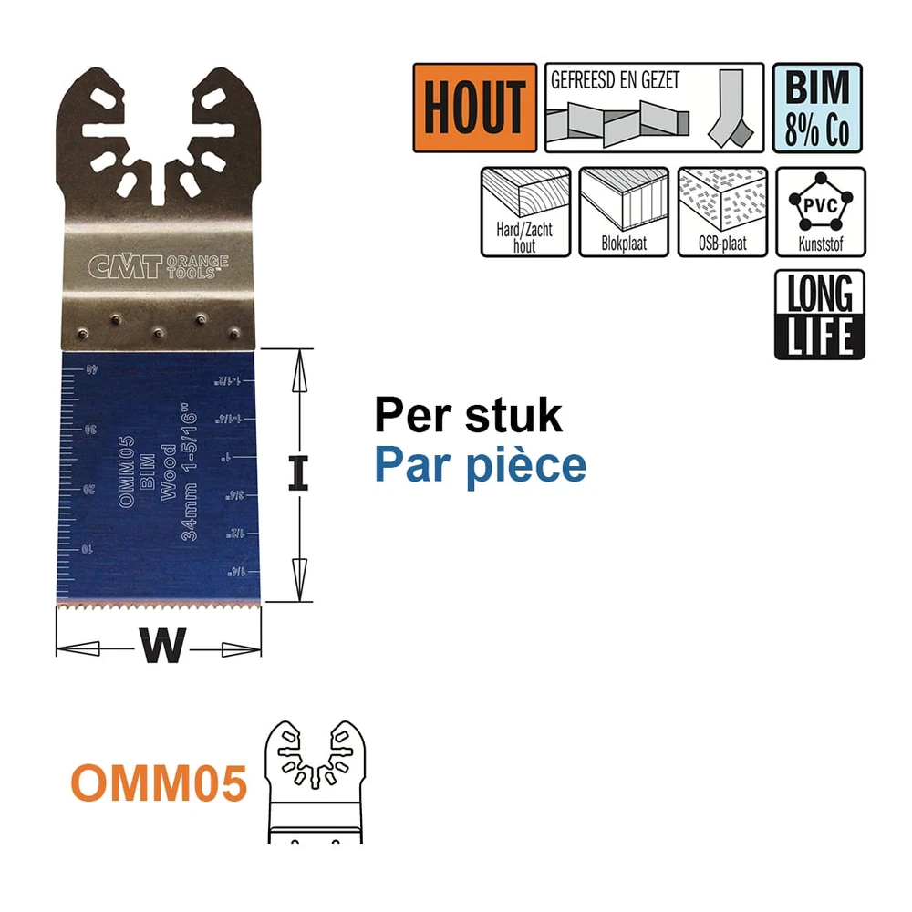 CMT OMM-OMS-05 34 mm Extra-Long Life inval- en vlakzaagbladen voor hout