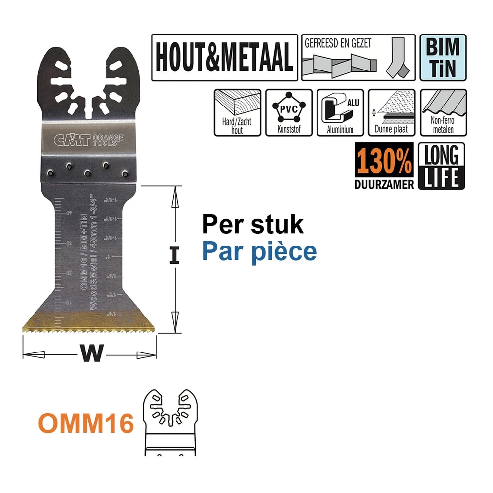 CMT Orange Tools OMM-OMS-16 45 mm Extra-Long-Life multitoolzaagbladen voor hout en metaal