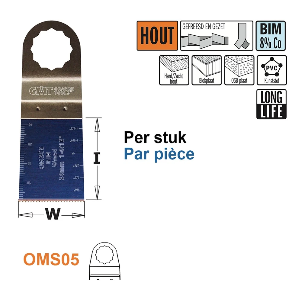 [OMS15-X1] CMT Orange Tools OMS15 lames SuperCut plongeantes et affleurantes, 45 mm (W 45 | 1 | Gefreesd en gezet | Réf. OMS15-X1)