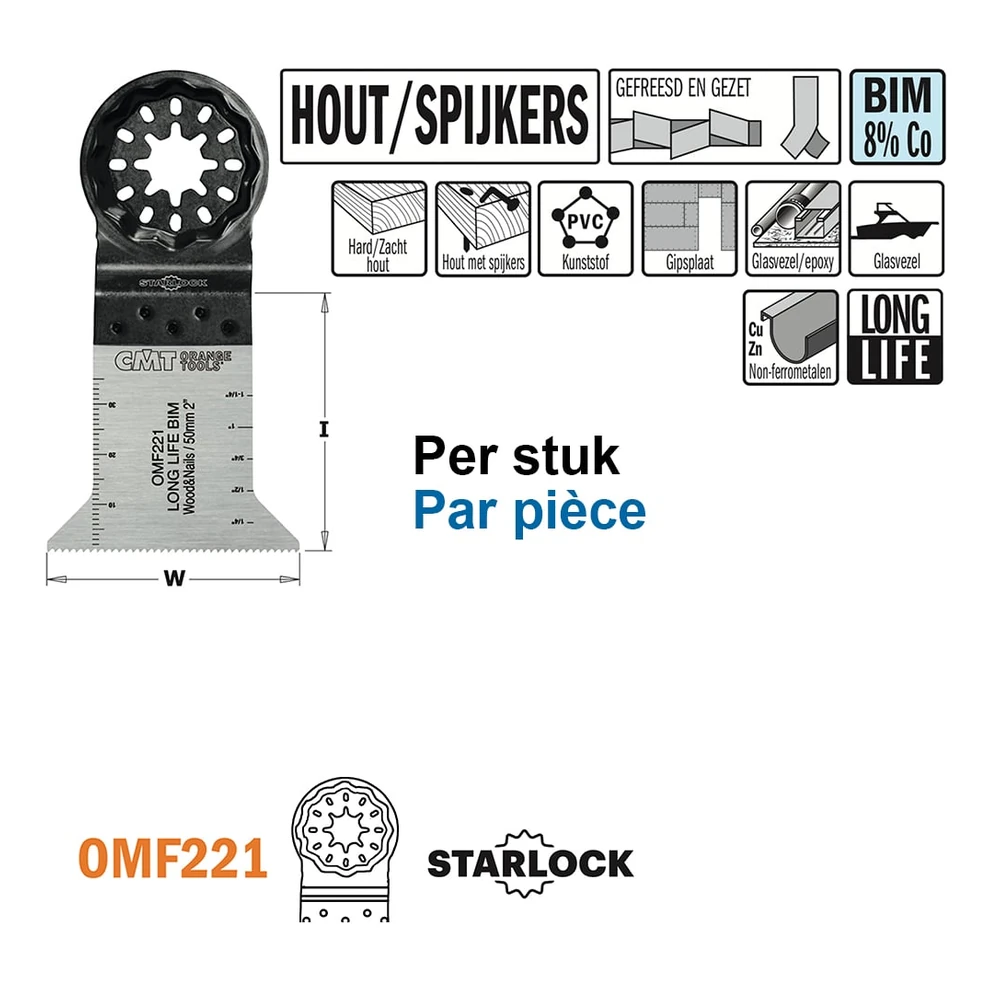 [OMF221-X1] CMT Orange Tools OMF221-X1 / OMF221-X50 Starlock-Multitool-Sägeblätter für Holz mit Nägeln (1 | Art. OMF221-X1)