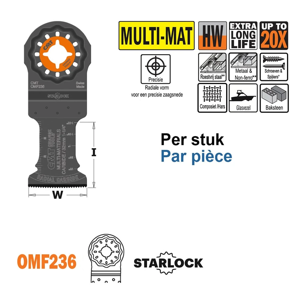 [OMF236-X1] CMT Orange Tools OMF236-X1 Starlock HW-Tauchsägeblatt für Multimaterial und Metall, 32 mm