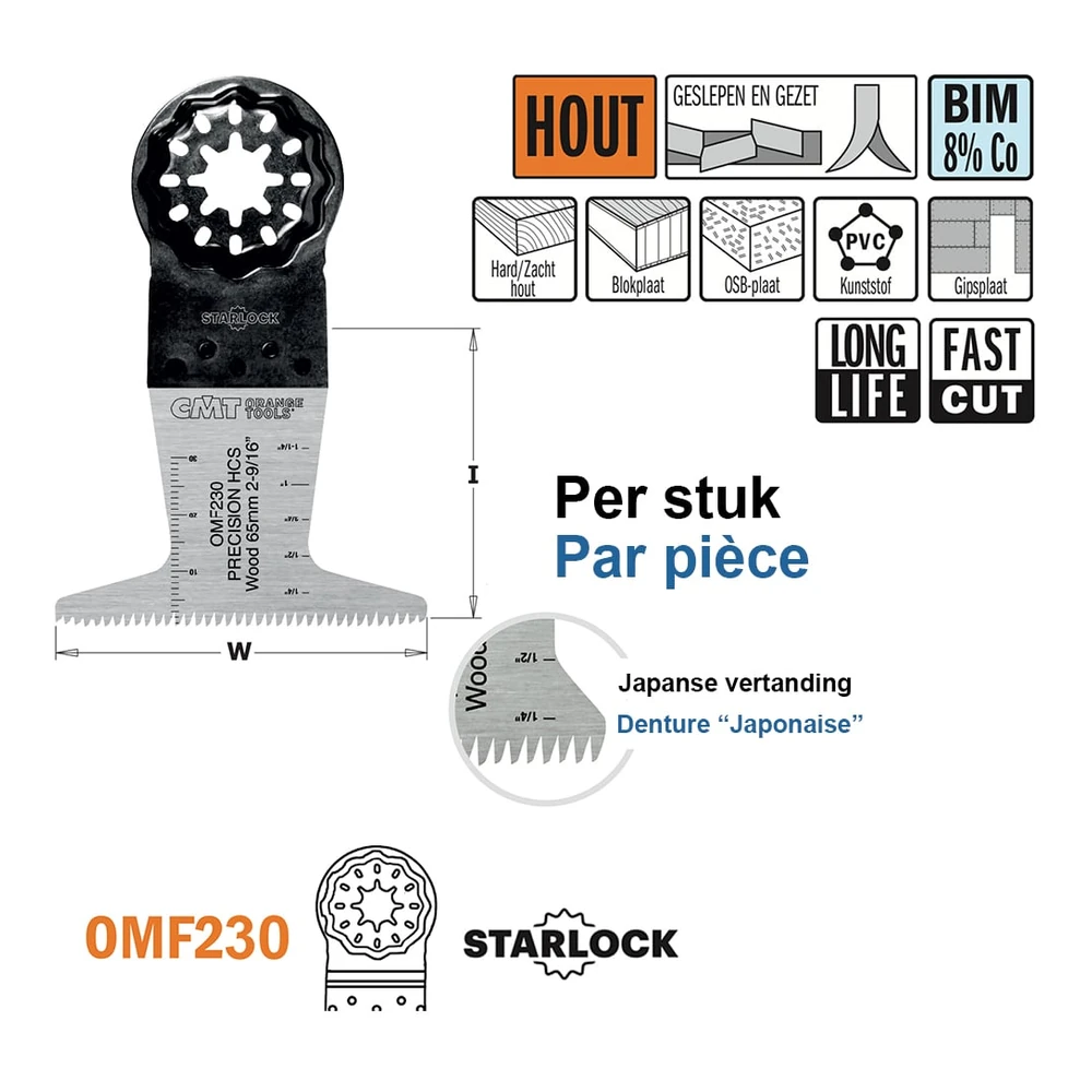 [OMF230-X1] CMT Orange Tools OMF230 Starlock HCS-Präzisionssägeblätter für Holz, W=65 mm (1 | Art. OMF230-X1)