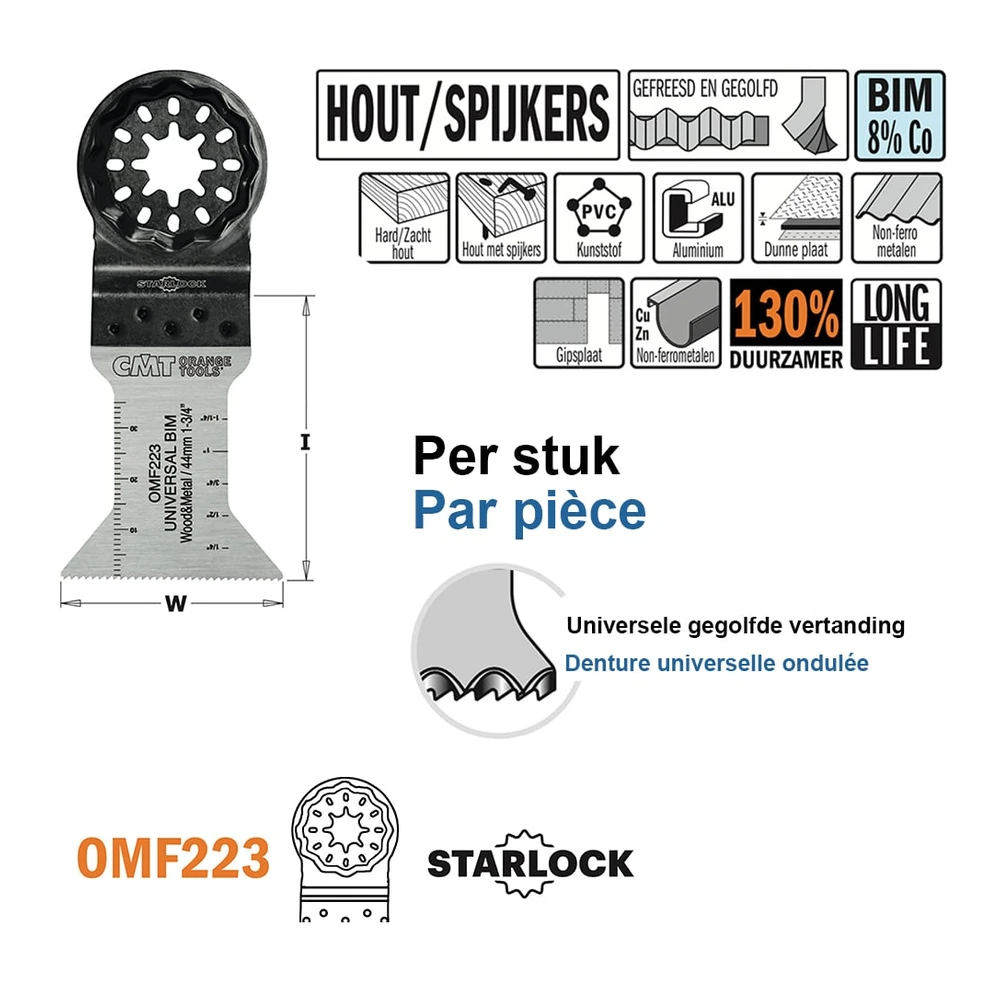 [OMF223-X1] CMT Orange Tools OMF223 Starlock Radial-Multitool-Sägeblätter für Holz und Metall, 45 mm (1 | Art. OMF223-X1)