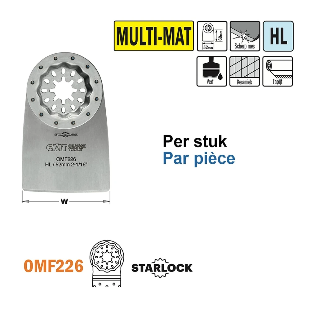 [OMF226-X1] CMT Orange Tools OMF226-X1 fester HL-Schaber für harte Rückstände, W=52 mm