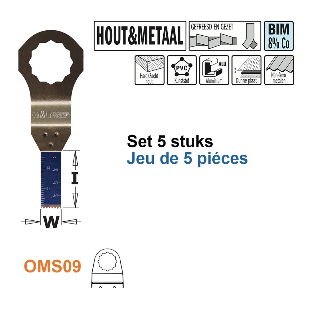 [OMS09-X5] CMT Orange Tools OMS09-X5 lames multitool BIM, 10 x 28 mm, 18 TPI, 5 pièces