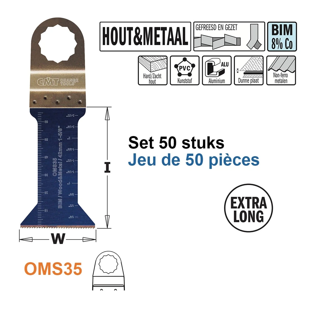 [OMS35-X50] CMT Orange Tools OMS35-X50 lames multitool BIM pour bois et métal, 50 pièces
