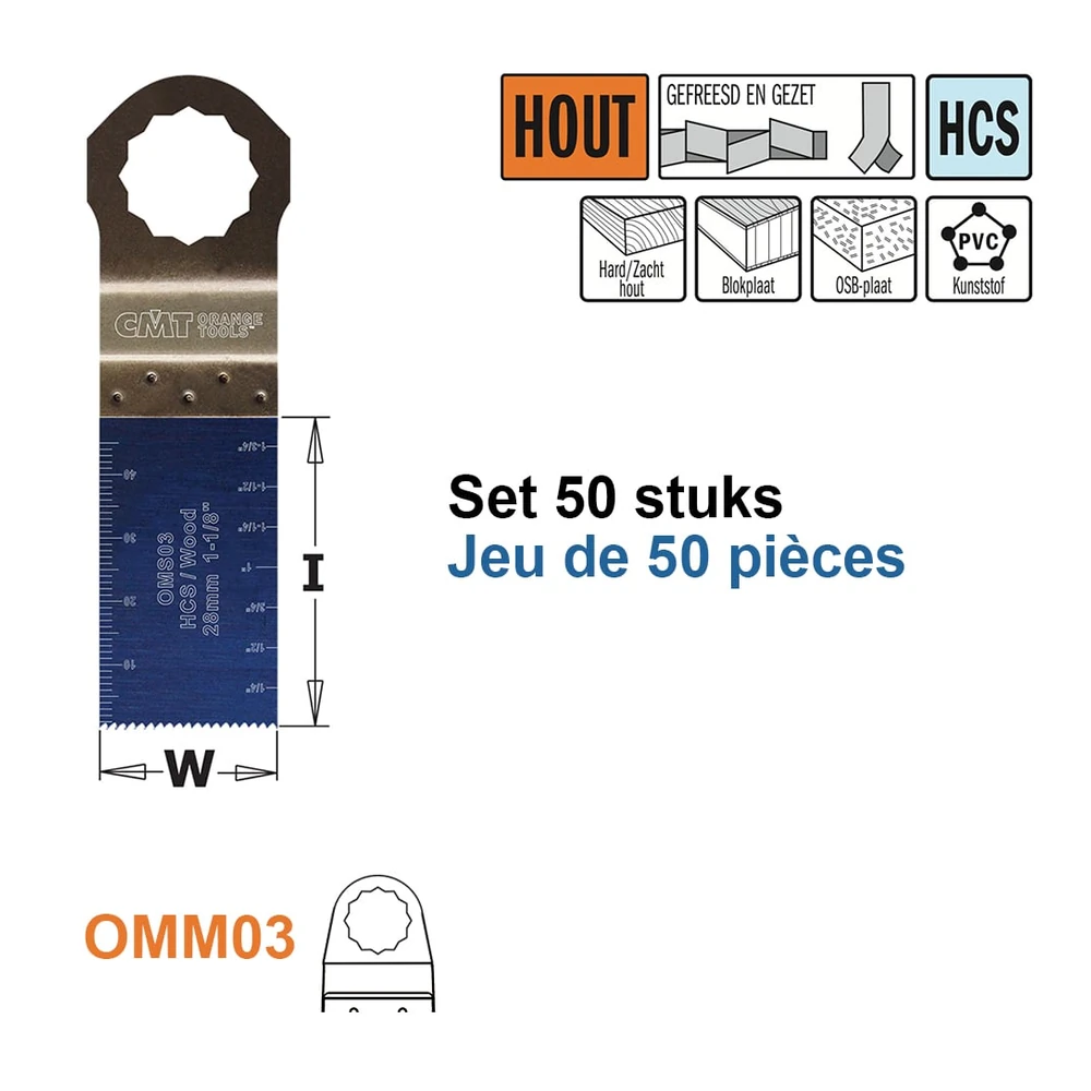 [OMS03-X50] CMT Orange Tools OMS03-X50 lames plongeantes HCS pour bois, 50 pièces