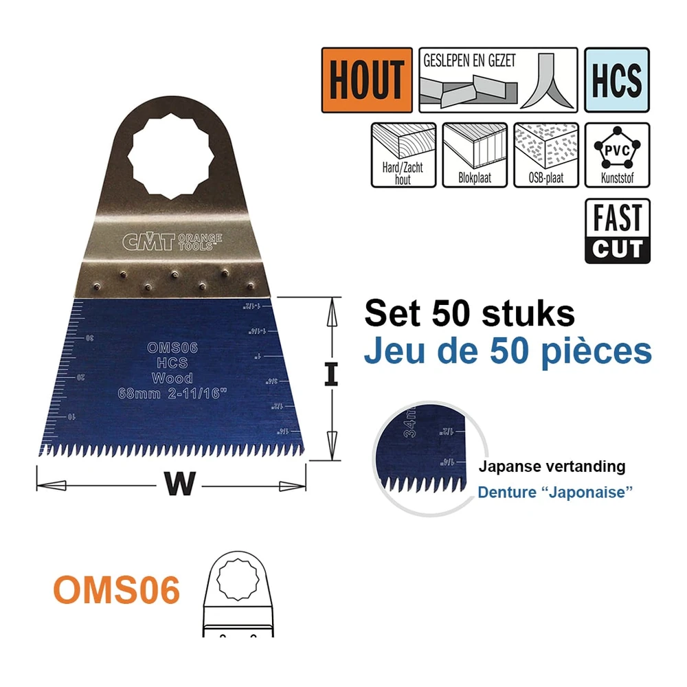 [OMS06-X50] CMT Orange Tools OMS06-X50 lames multitool HCS à denture japonaise, 50 pièces