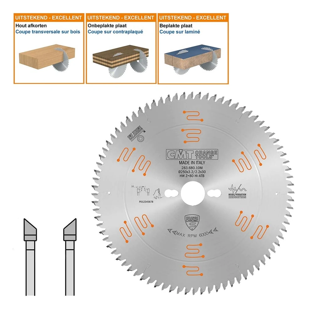 CMT Orange Tools 283.chrome geluidsarme cirkelzaagbladen voor dubbelzijdig melamine