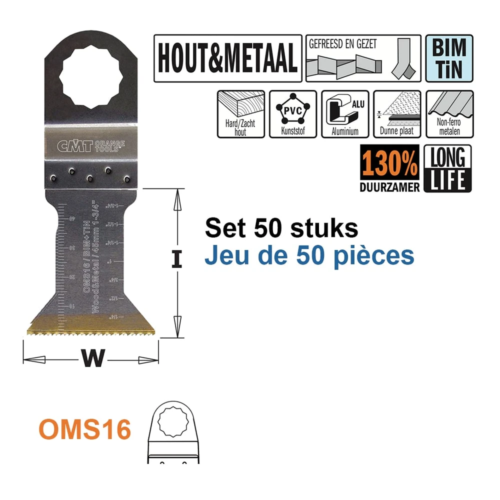 [OMS16-X50] CMT OMS16-X50 lames multitool BIM TiN, 45 mm (50 pièces)